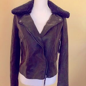 ABERCROMBIE AND FITCH Aviator Jacket Olive Green Faux Suede Moto Flight Boho M